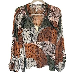 Hutch NWT Snakeskin Print Long Sleeve Blouse - size Large